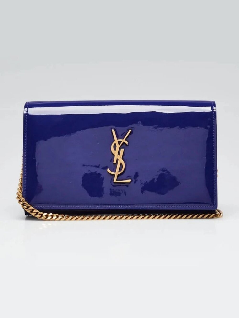 Yves Saint Laurent Blue Patent Leather Envelope Wallet on Chain Bag